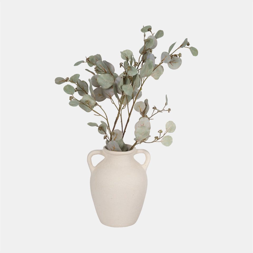 12" Vase With Handles, Paper Mache, Ivory