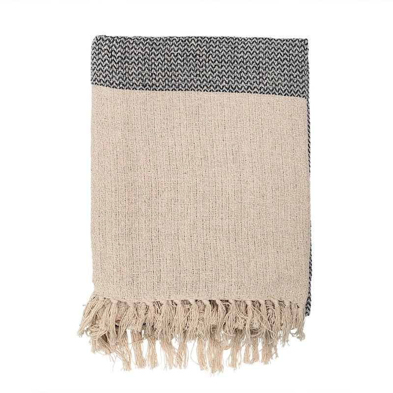 50X70 throw chevron blanket w/ Fringe, Grey & Cream