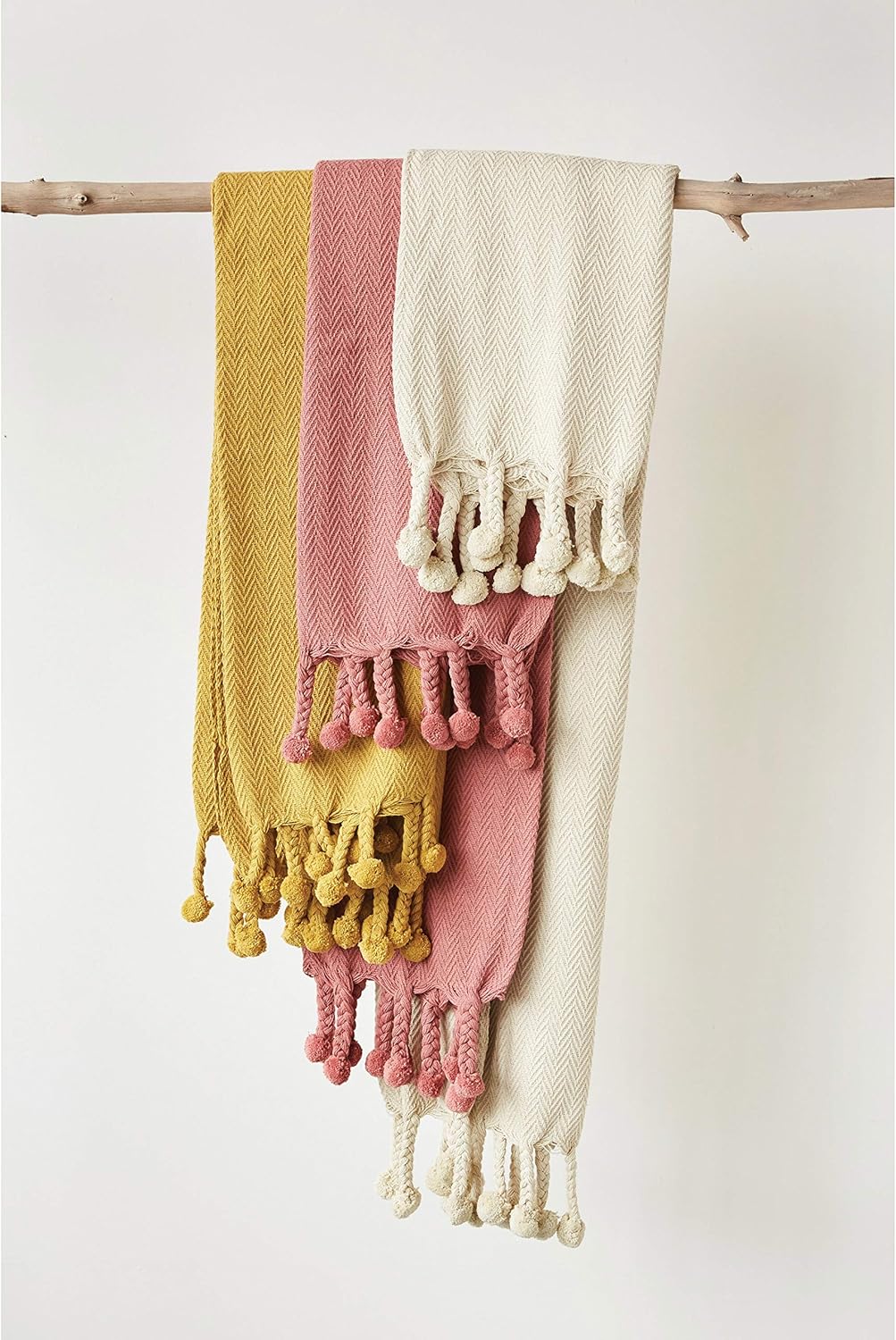 50x60 Throw Blanket with Braided Pom Pom Tassels