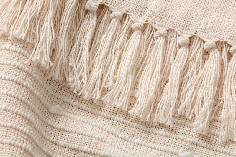 50x60 jacquard throw blanket w/ tassels, ivory