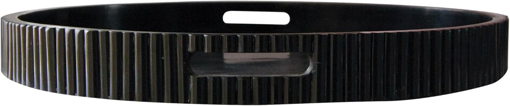 20" Round Debossed Resin Tray with Handles, Black