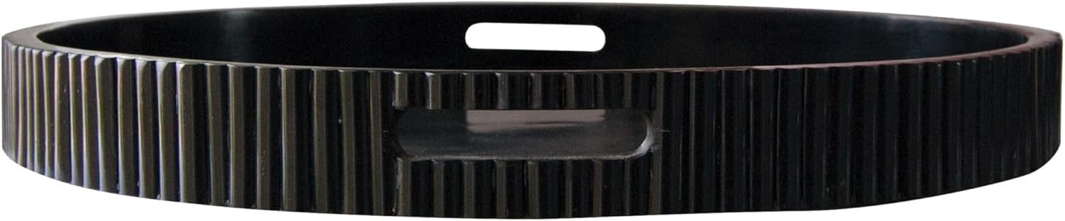 20" Round Debossed Resin Tray with Handles, Black