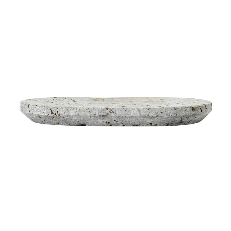 6" oval travertine, soap dish, brown
