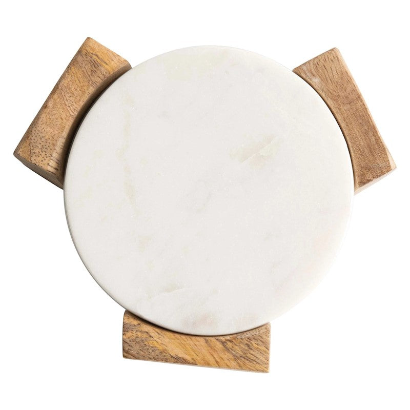 5" Round Marble Coasters w/ Wood Base (set of 4)