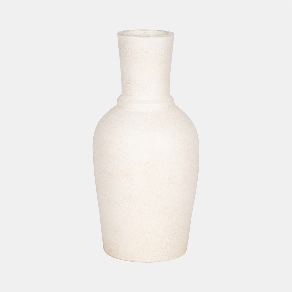 16" Vase With Ring At Neck, Ivory
