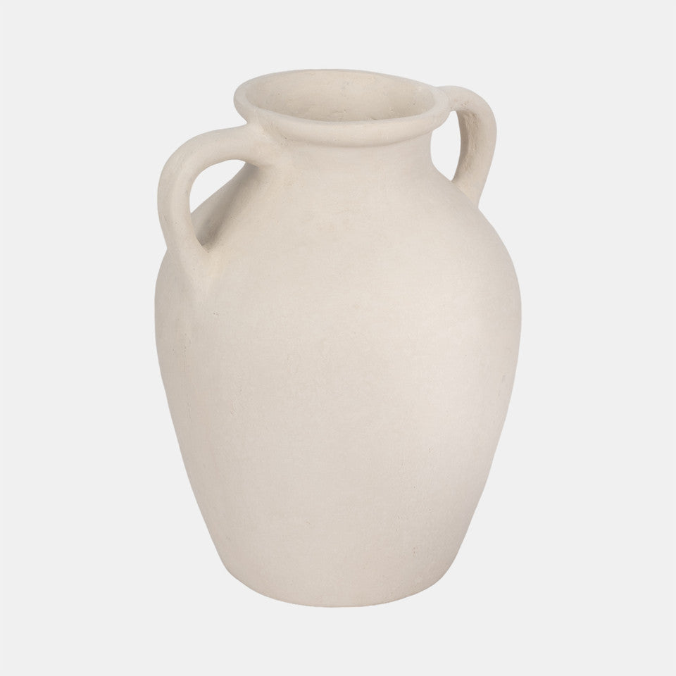 12" Vase With Handles, Paper Mache, Ivory