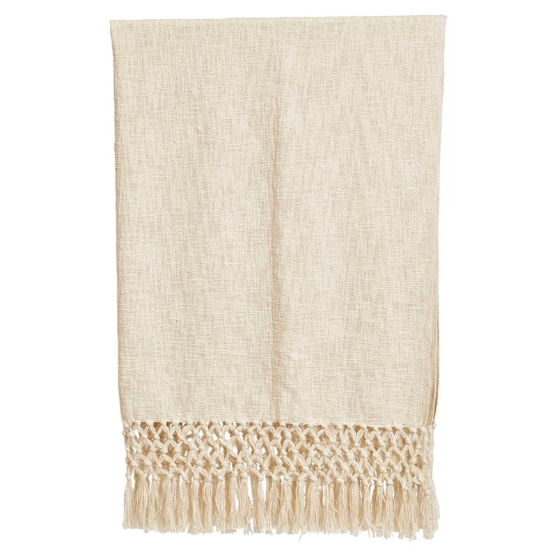 39" x 78.5" throw blanket w/ lattice tassels, ivory