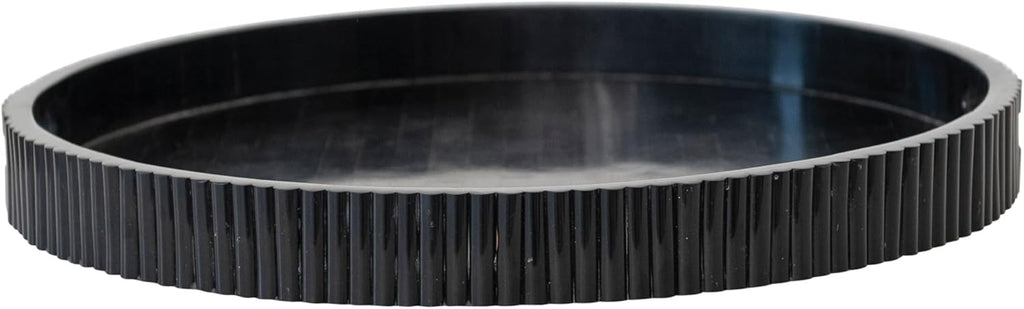 20" Round Debossed Resin Tray with Handles, Black