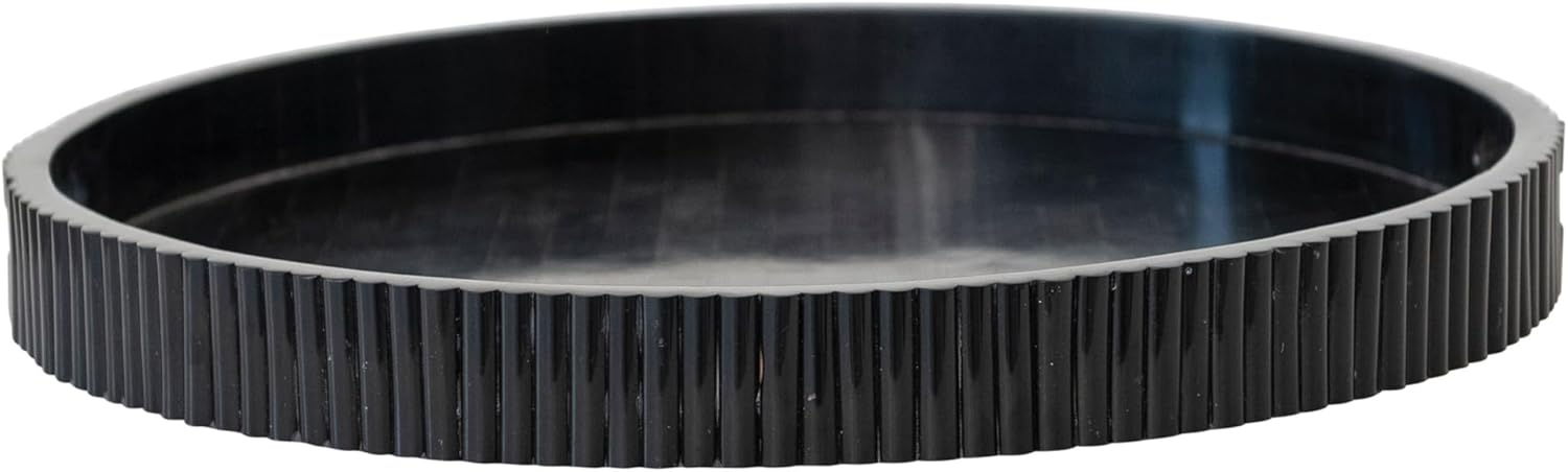 20" Round Debossed Resin Tray with Handles, Black