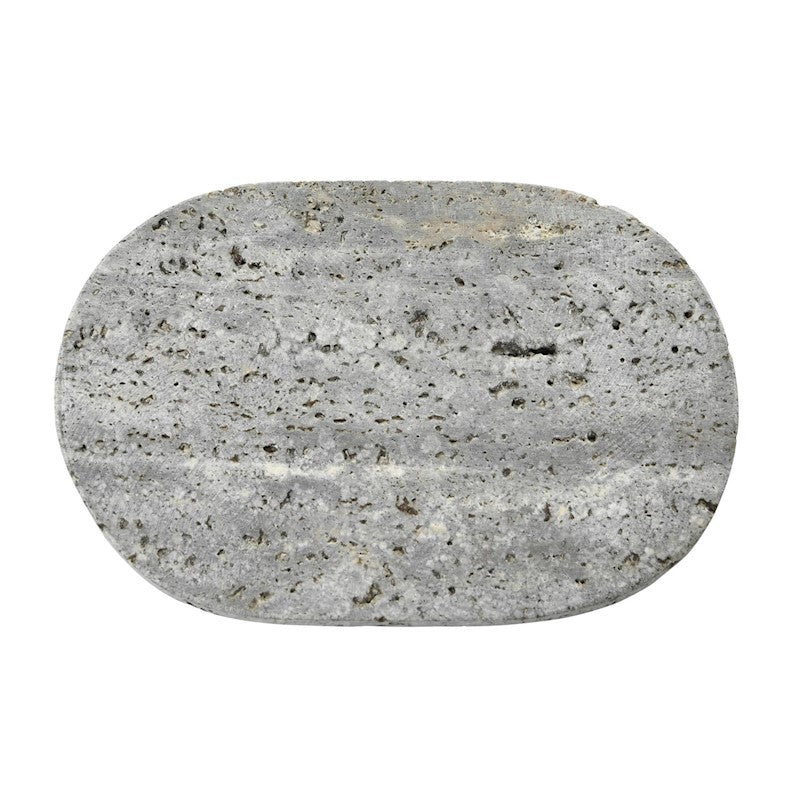 6" oval travertine, soap dish, brown