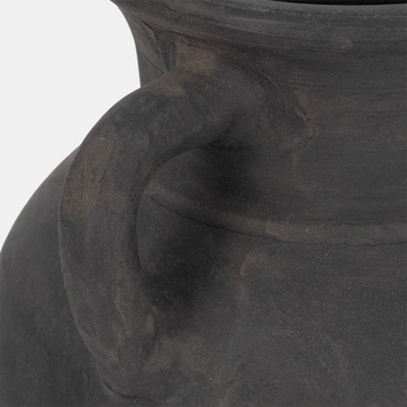 Terracotta, 9" Vase With Handles, Black