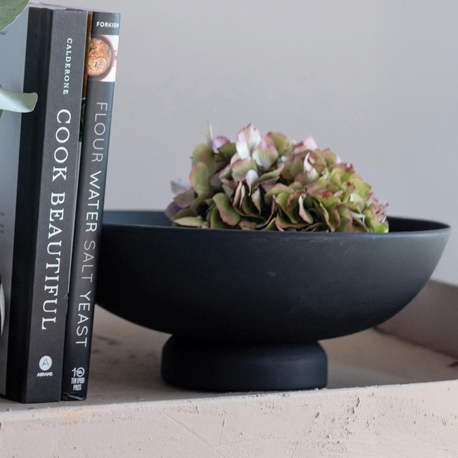 12" Black Wood Mango Bowl with Pedestal
