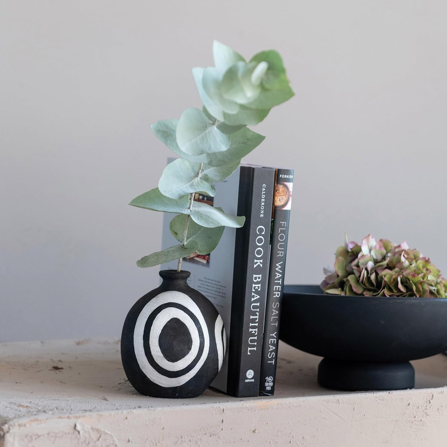 12" Black Wood Mango Bowl with Pedestal