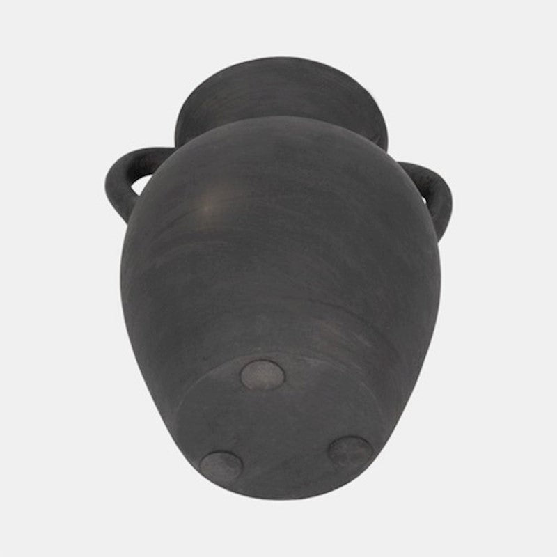 Terracotta, 9" Vase With Handles, Black