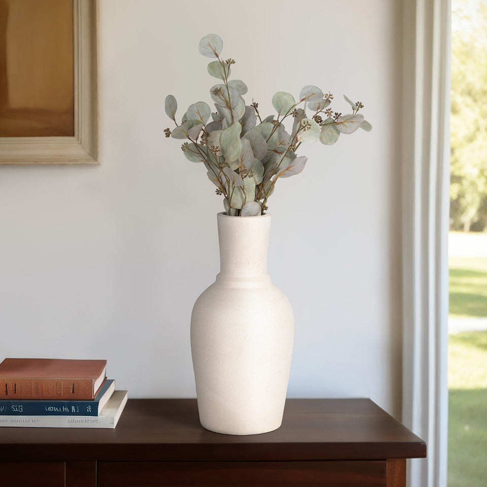 16" Vase With Ring At Neck, Ivory