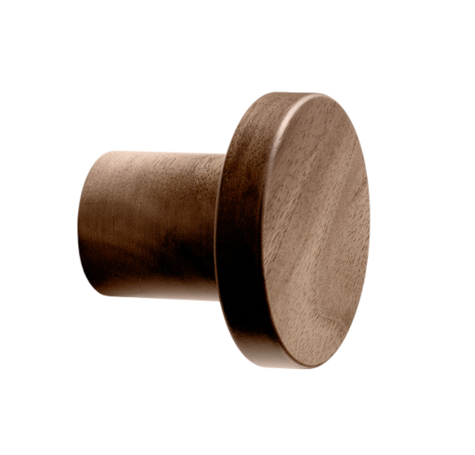 Walnut Lacquered Wood "Pinta" Cabinet Knob and Drawer Pulls