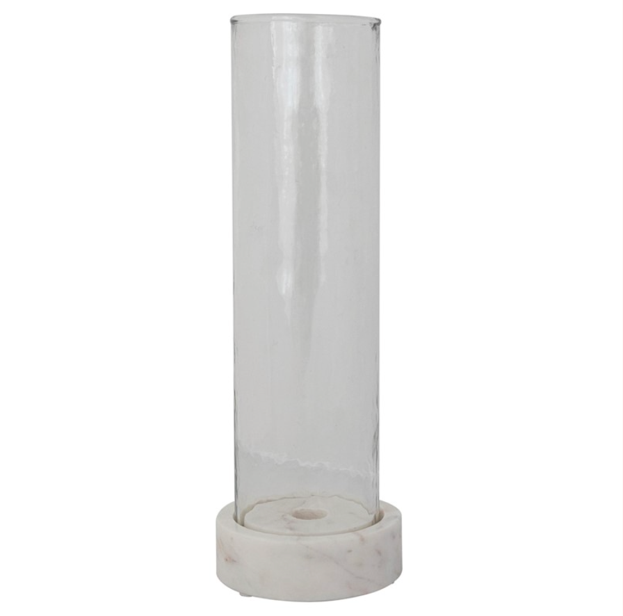 Hand Blown Glass Hurricane with Marble Base - Tall