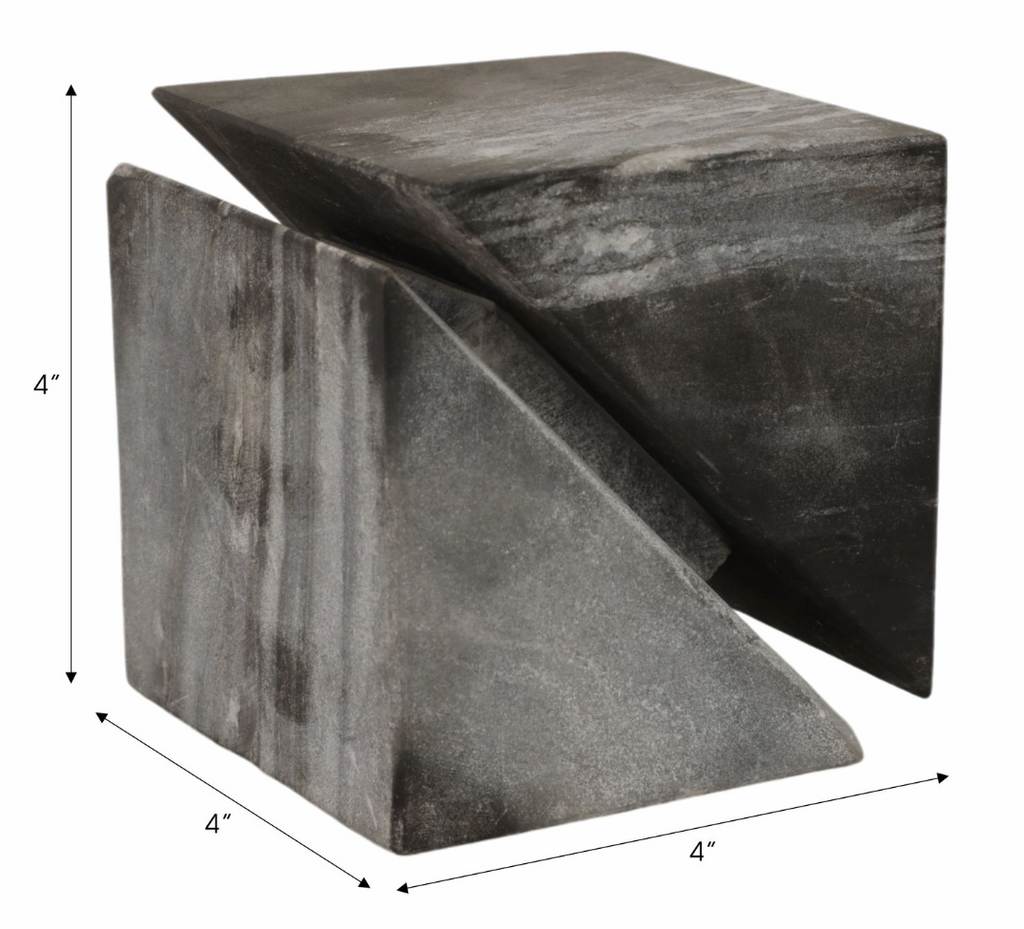 4" Grey Marble Cube
