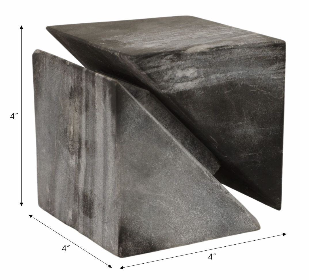 4" Grey Marble Cube