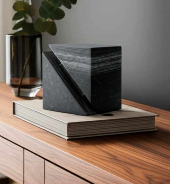 4" Grey Marble Cube