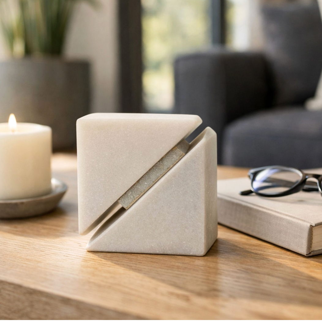 4" White Marble Cube