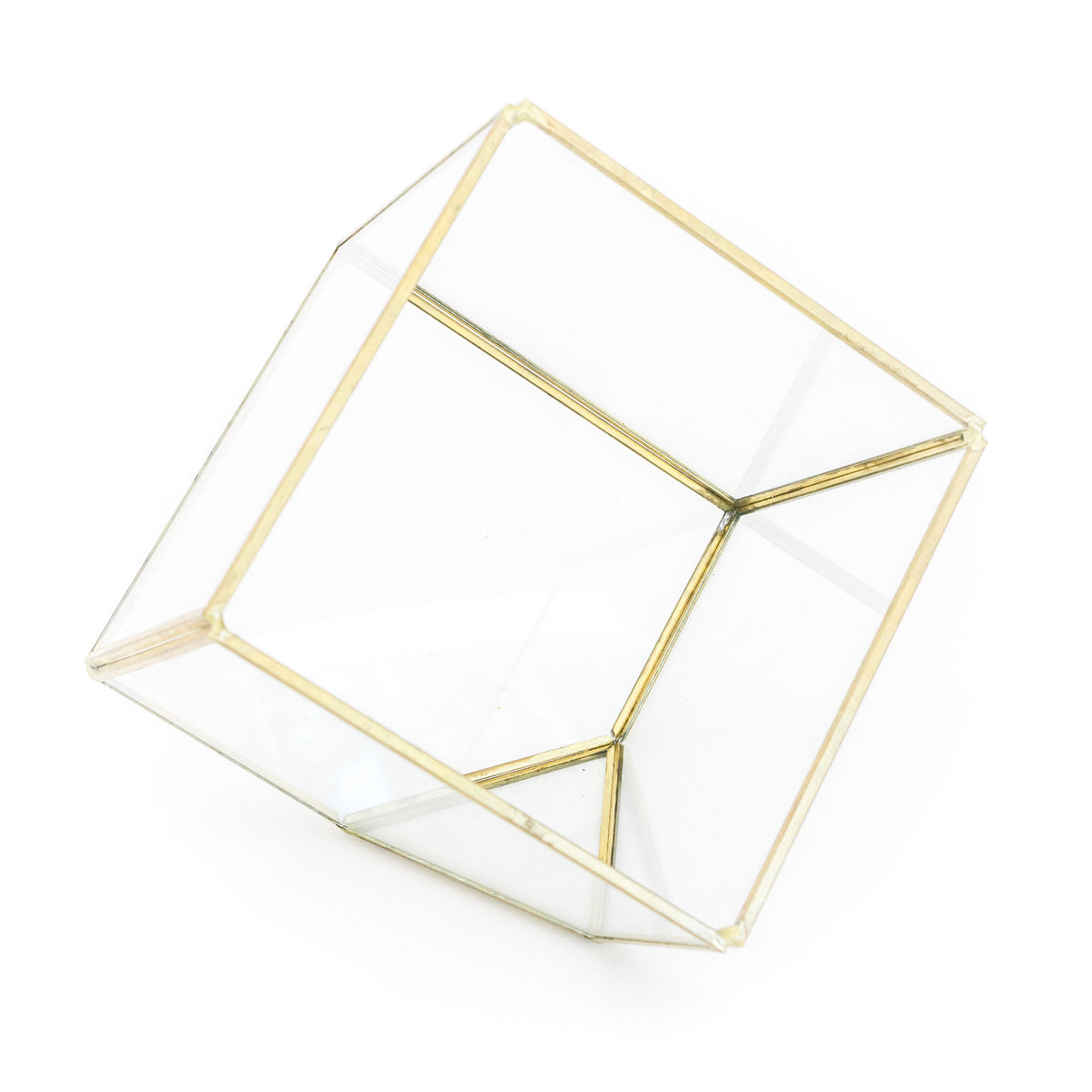 Heptahedron Geometric Glass Terrarium - Gold Metallic Finish - Trendy Holder For Tillandsia Air Plants