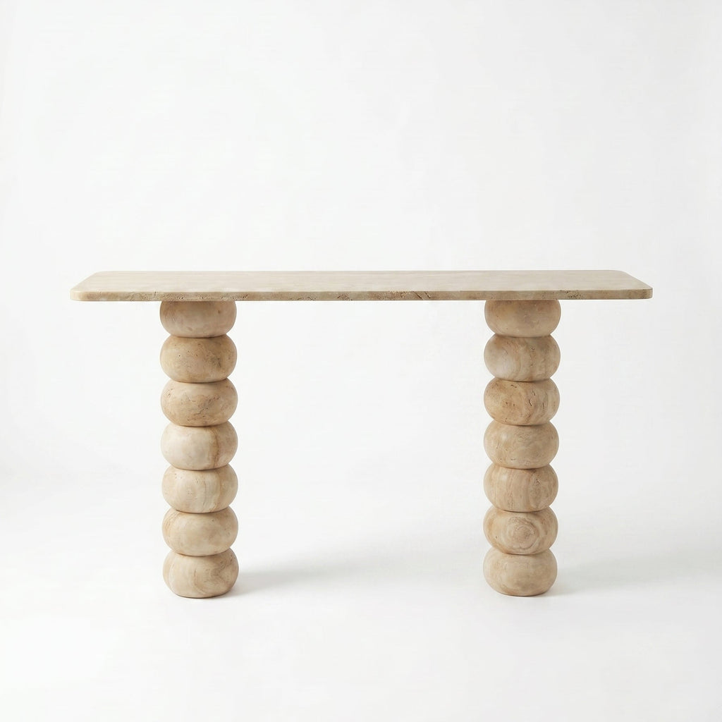 Travertine Natural Stone Console Table - Handcrafted Honed Finish