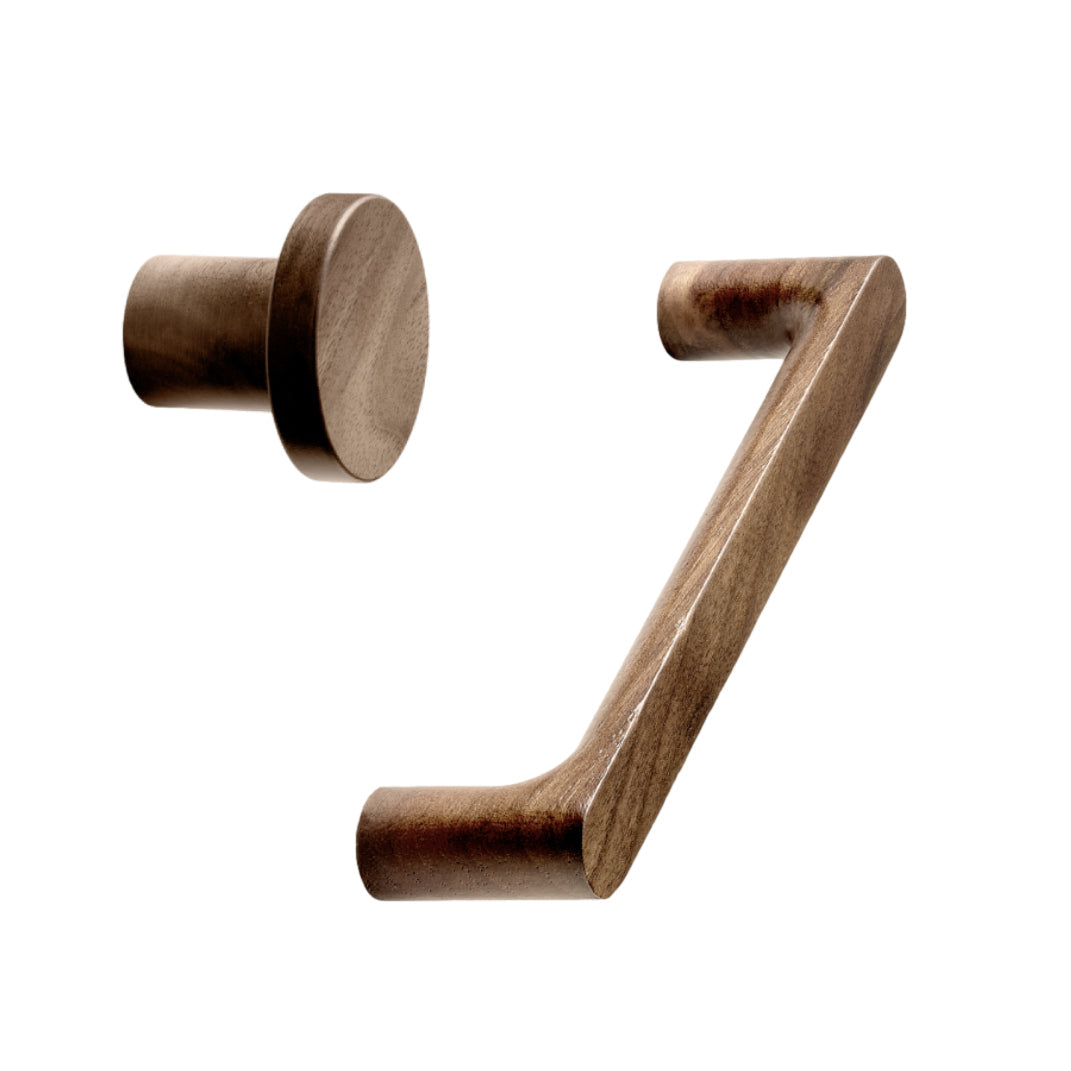 Walnut Lacquered Wood "Pinta" Cabinet Knob and Drawer Pulls