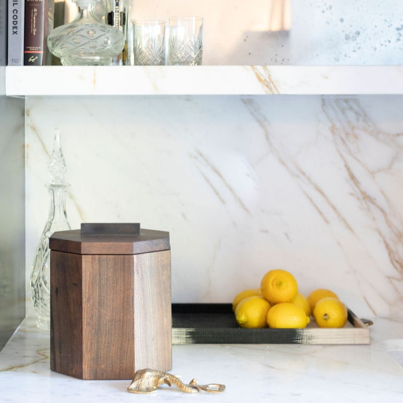 Unique Wooden Ice Bucket in Blackened Cherry