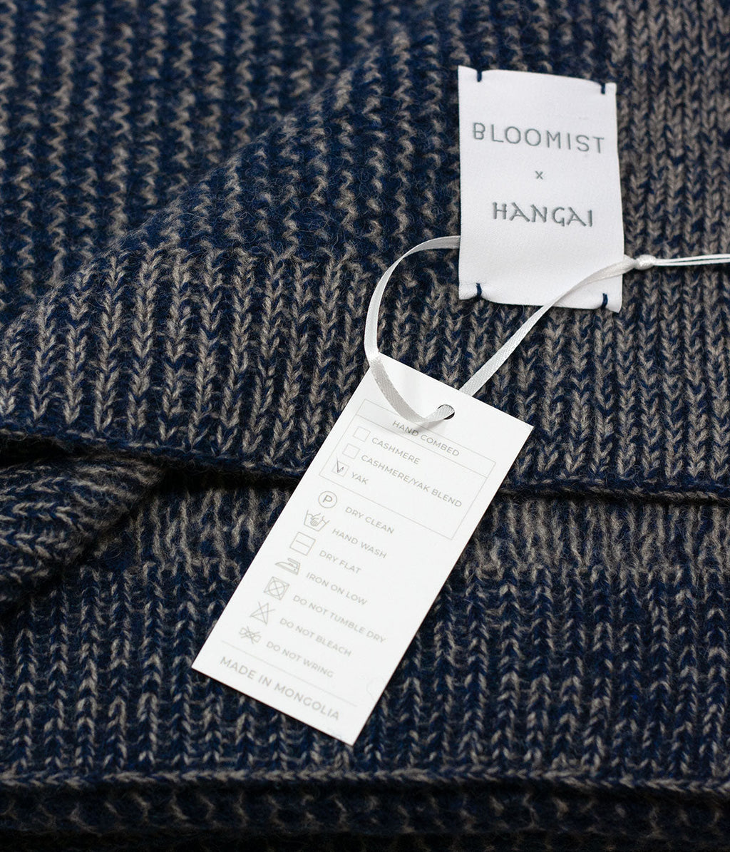 Cobalt and Platinum Yak Down Beehive Knit Throw