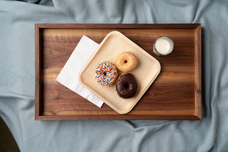 Modern Wooden Tray with Brass Details