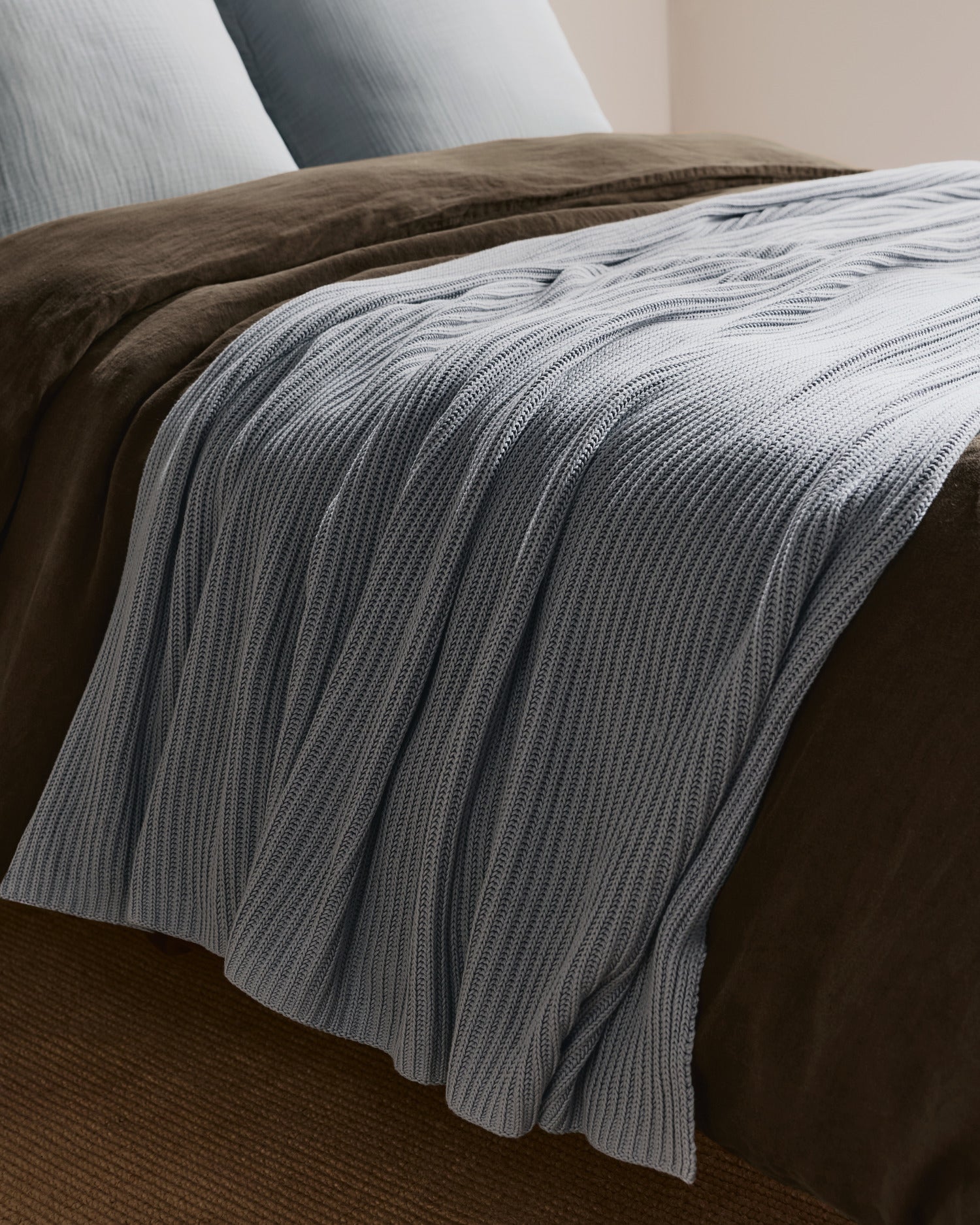 Organic Rib Knit Throw (Sky)