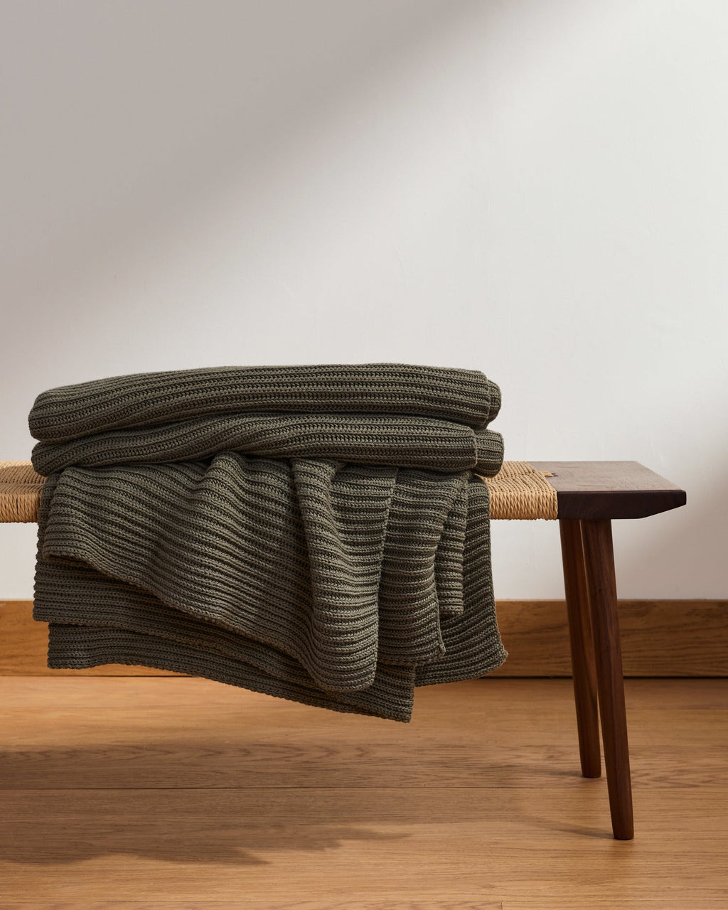 Organic Rib Knit Throw (Thyme)