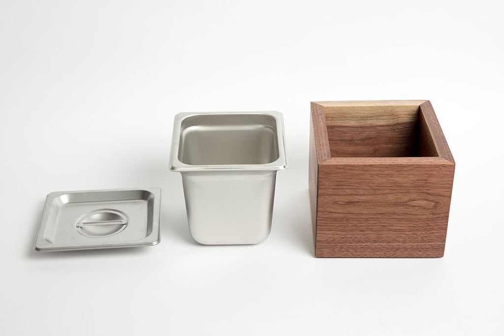 Countertop Compost Bin - Noaway© in Walnut Wood and Stainless Steel