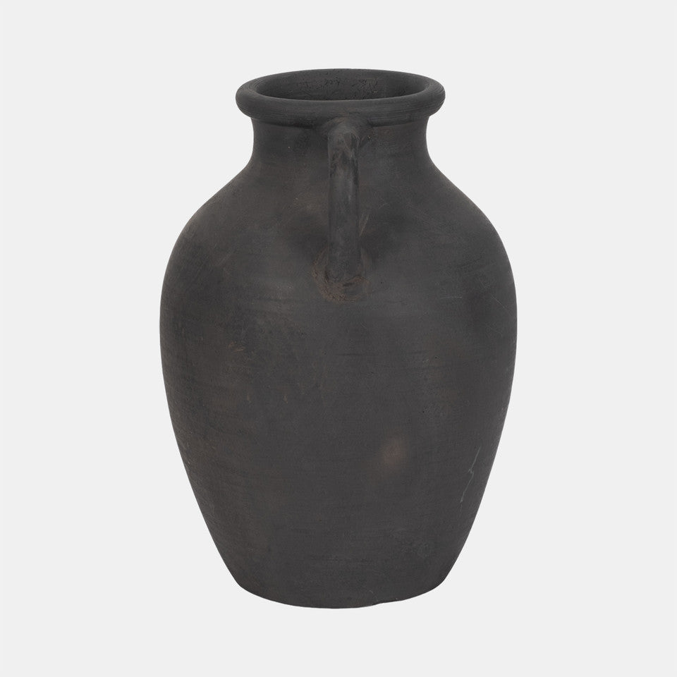 Terracotta, 13" Vase With Handles, Black