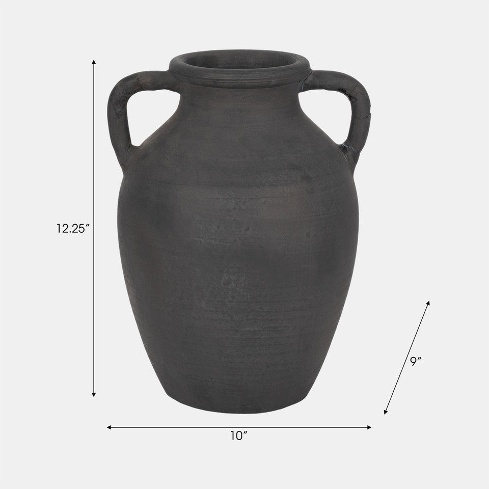 Terracotta, 13" Vase With Handles, Black