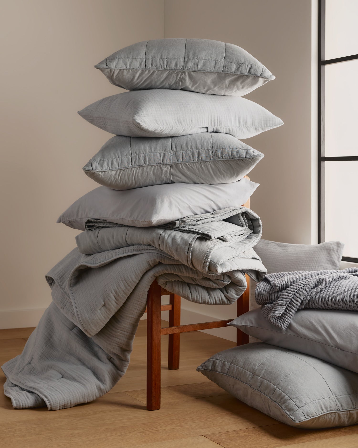 Organic Rib Knit Throw (Sky)