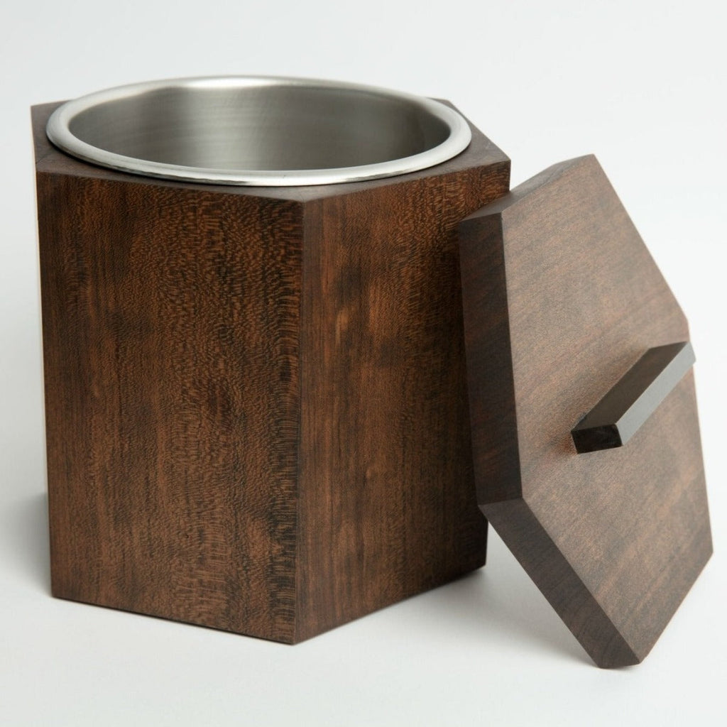 Unique Wooden Ice Bucket in Blackened Cherry