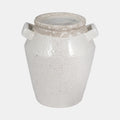 11" Squared Handle Terracotta Crackle Vase, White