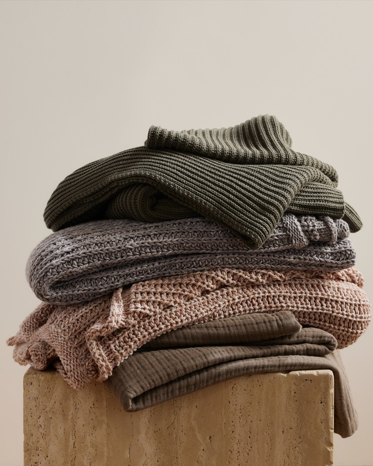 Organic Rib Knit Throw (Thyme)