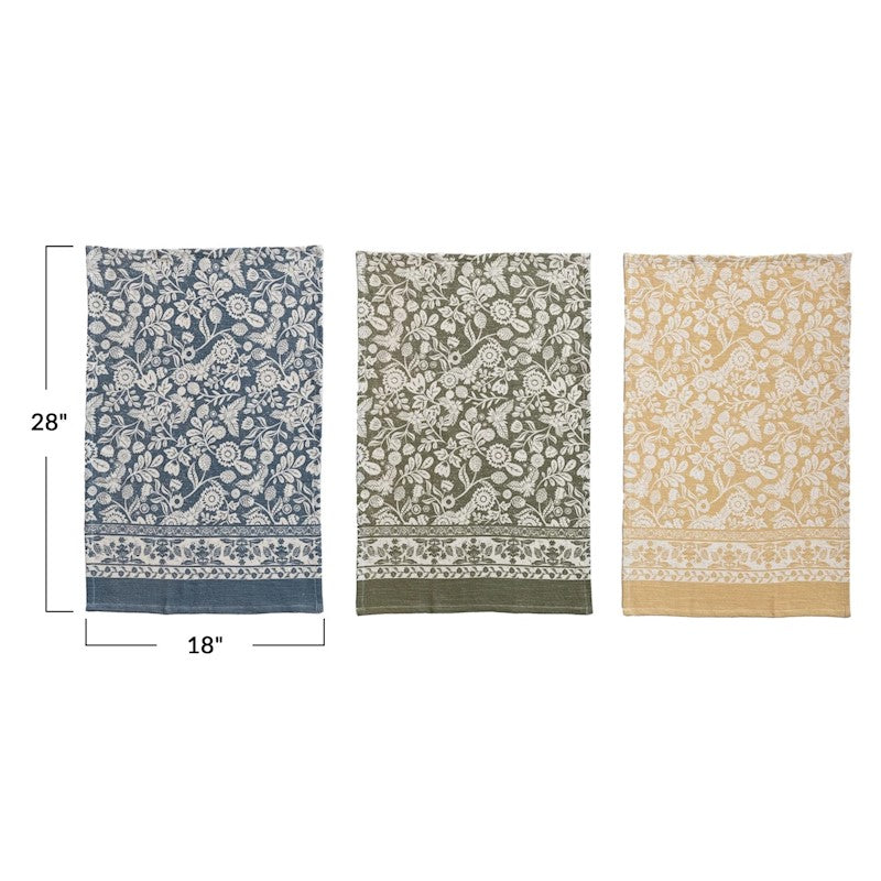 Cotton Printed Tea Towels w/ Floral Pattern Set of 3